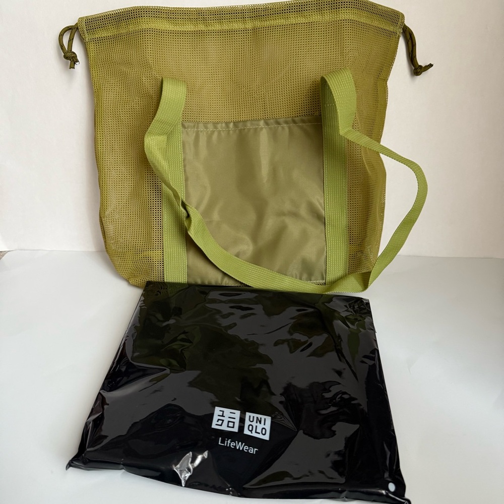 NWT Uniqlo Mesh Drawstring Tote Bag Olive Green